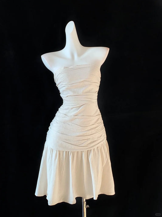 Robe tube élégante en lin et coton blanc 11284