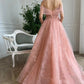 Weg von der Schulter-Schatz-3D-Blumen-Falten-Spitze-Taschen-Tüll-Abschlussball-Kleid-formalen Hochzeitsfest-Kleidern gh2189