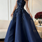 Marineblaues, trägerloses Ballkleid mit 3D-Blumenapplikationen und Perlenstickerei, bodenlanges Abendkleid für formelle Hochzeiten und Abendveranstaltungen gh7098