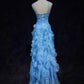 Blue gorgeous shiny elegant exquisite colorful beaded tulle long mermaid slim ball gown evening dress party dress prom dress legend of the blue sea gh3850