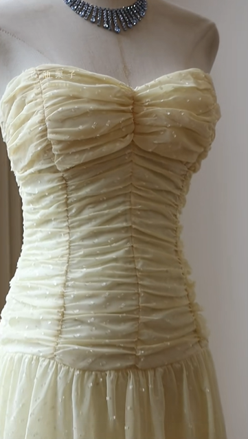 Cream Yellow Strapless Sweetheart Prom Dress Ruched Bodice High Low Hem Chiffon Evening Gown with Sparkle Sequins gh9450