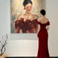 girlhomeshops- Red Off-The-Shoulder Bodycon Satin Floor-Length Ball Gown Prom Dress gh5963