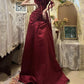 Burgunderrotes Vintage-Blumenkleid, lang, Satin, Ballkleid, Geburtstagspartykleid, Abendkleid, gh4412