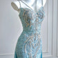 Girlhomeshops--Aqua blue mermaid tail exquisite beaded long floor-length tulle prom dress gh5484