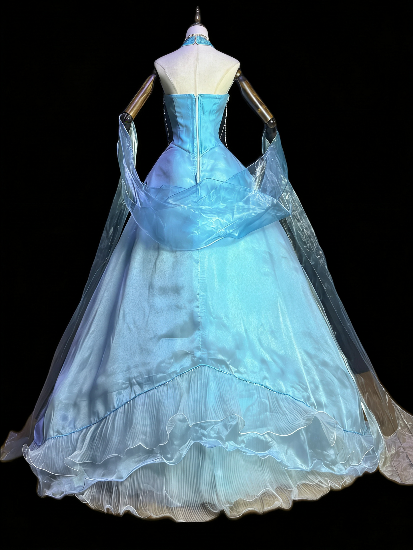 Mermaid Style Sea Blue Halter Pearl Tassel Ballgown - Ocean Theme Wedding & Cosplay Dress gh6557