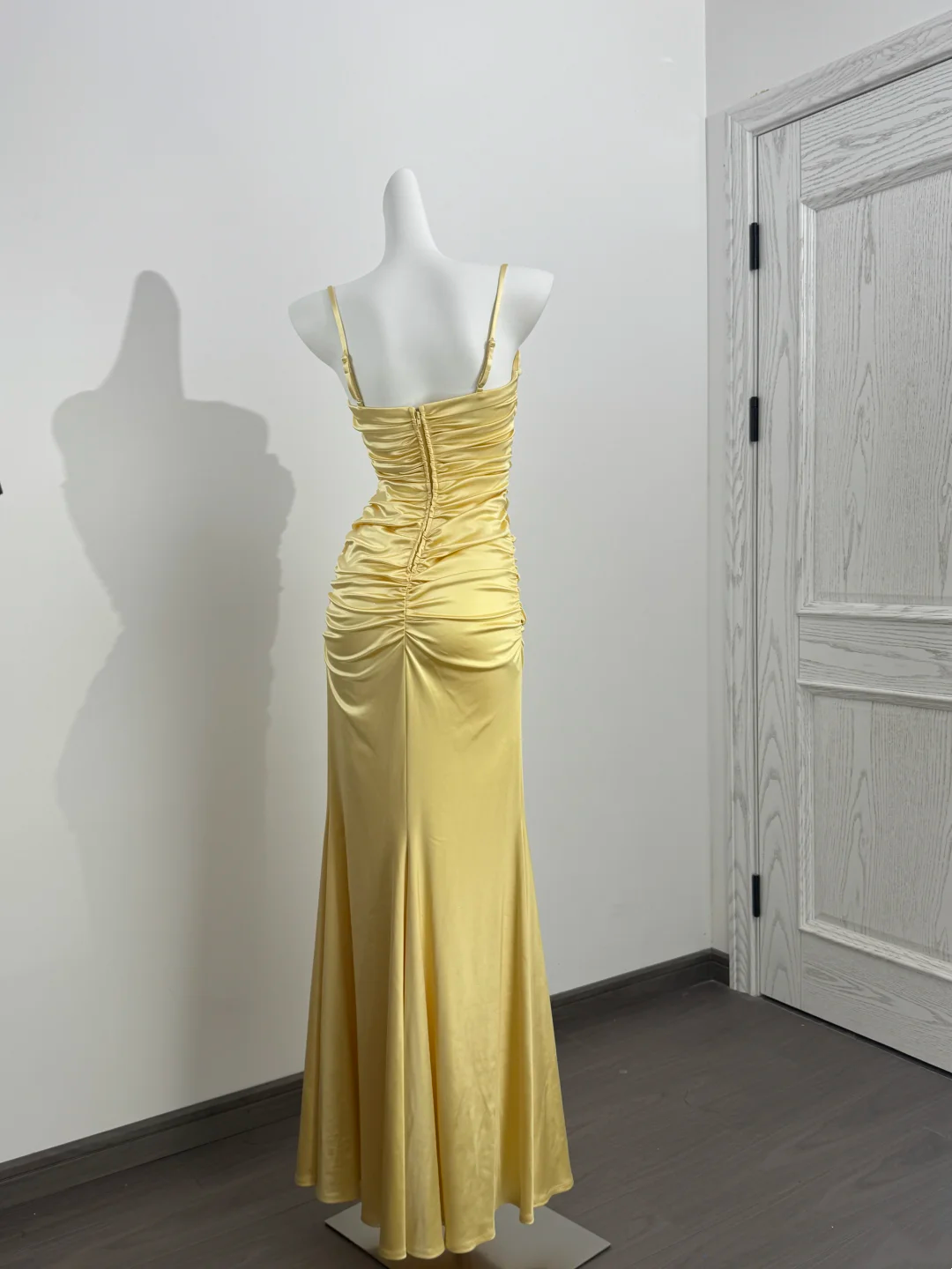 Yellow Spaghetti Strap Waist-Cinched Fitted Mermaid Sexy Prom Gown, Evening Formal Dress, Graduation Gown gh7235