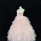 Blush Pink Strapless Cinched Waist Voluminous Tiered Skirt Romantic Dress, Wedding Gown gh7914