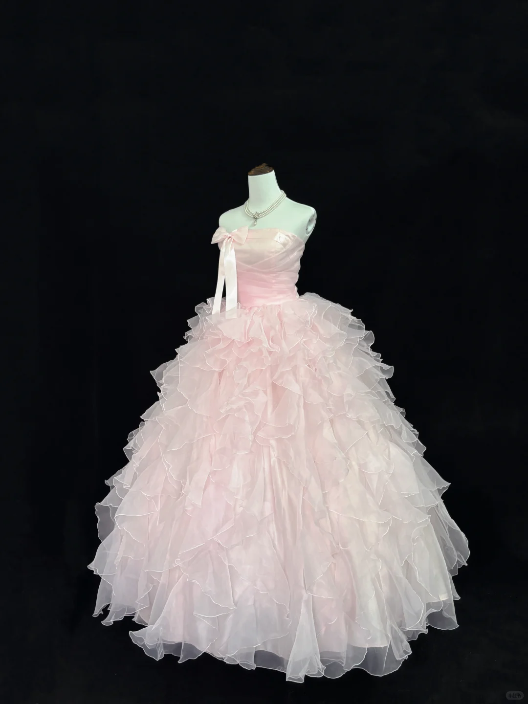 Blush Pink Strapless Cinched Waist Voluminous Tiered Skirt Romantic Dress, Wedding Gown gh7914