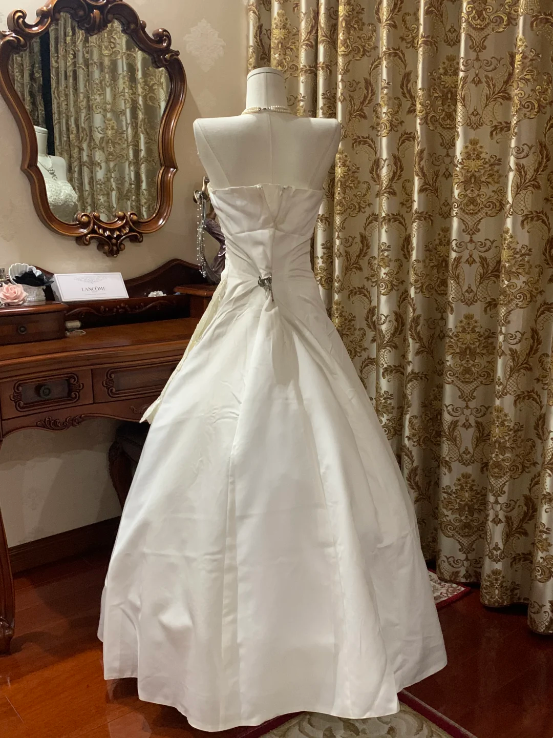 White Strapless Waist-Cinched Voluminous Skirt Prom Gown, Birthday Dress, Bridal Wedding Gown gh7265