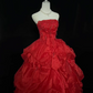 Red Strapless Cinched Waist Voluminous Princess Skirt Luxury Romantic Dress, Wedding Gown gh8000