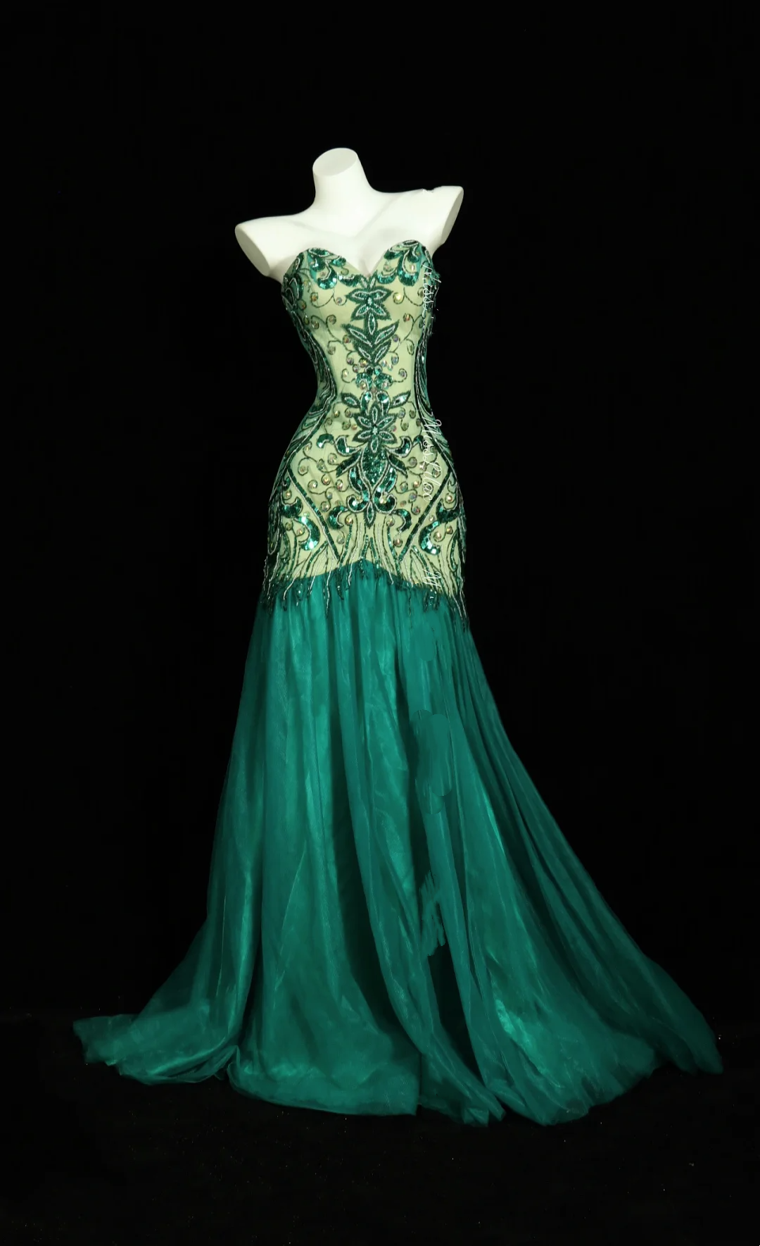 Green Strapless Vintage Classical Fitted Waist Elegant Prom Dress, Evening Party Gown gh7311