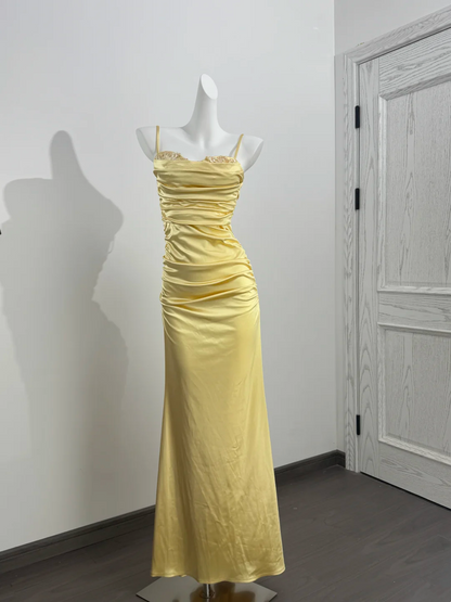 Yellow Spaghetti Strap Waist-Cinched Fitted Mermaid Sexy Prom Gown, Evening Formal Dress, Graduation Gown gh7235