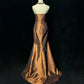 Brown Maillard Vintage Fashion Elegant Exquisite Beaded Strap Long Satin Floor Length Train Ball Gown Evening Dress Prom Dress gh3874