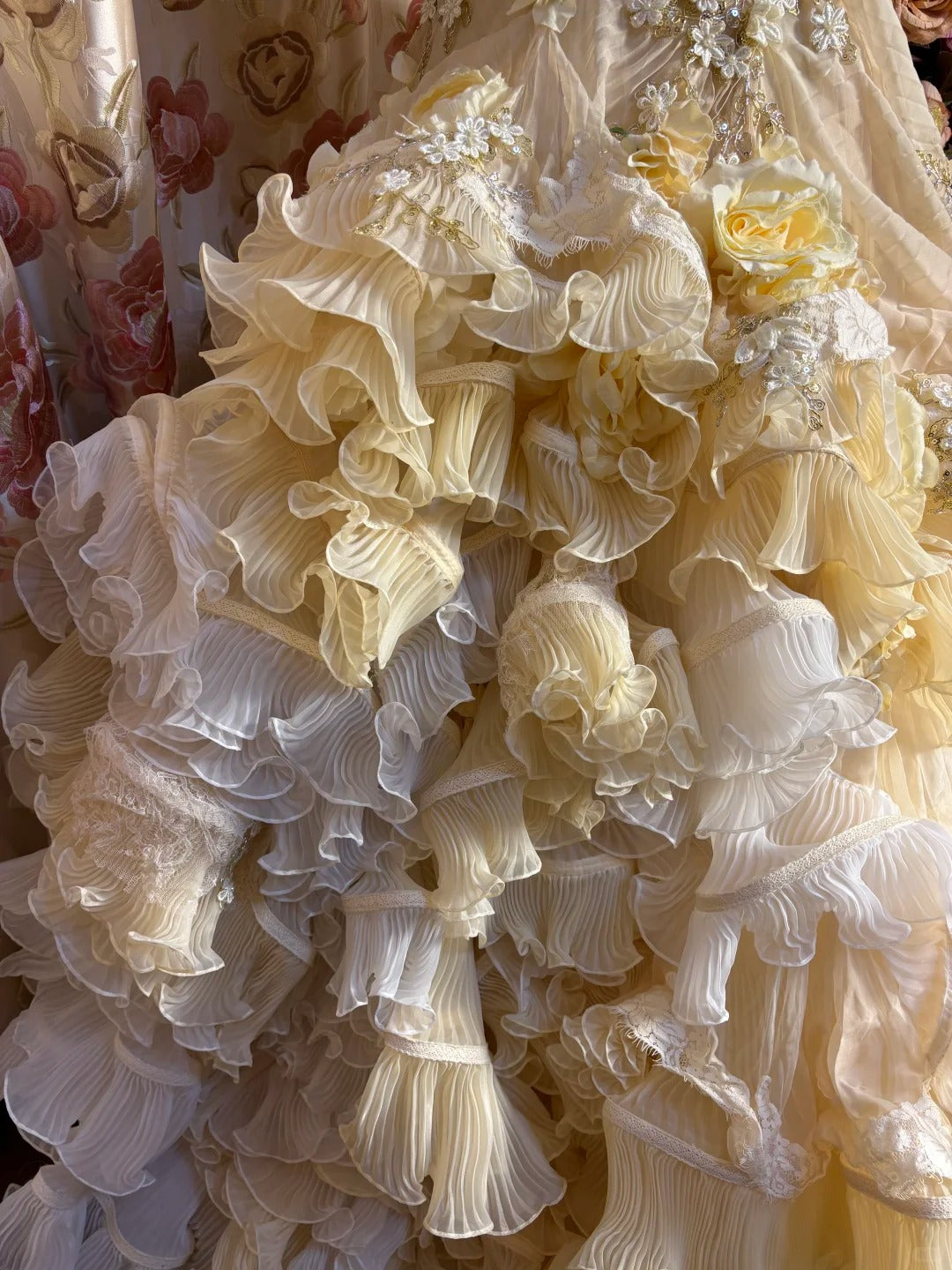 Gelbes langes Ballkleid mit Blumenmuster und Perlen aus Tüll, Abendkleid für Erwachsene, Hochzeitskleid gh4572