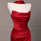 Robe de soirée longue en satin bordeaux à dos nu et queue de poisson gh4546