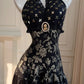 Schwarz/Weiß Vintage Langes Satin Ballkleid Geburtstagspartykleid Abendkleid gh4410