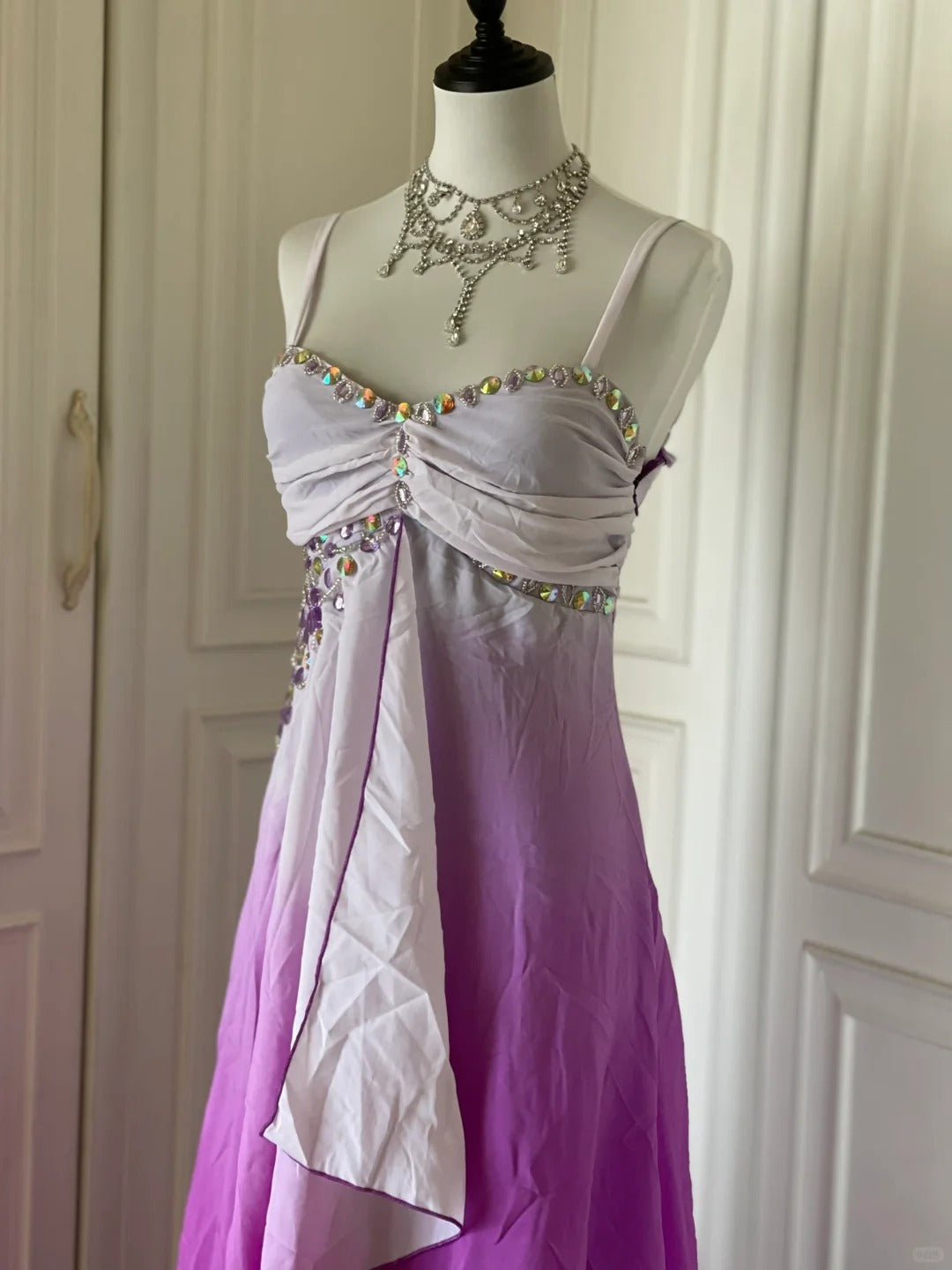 Rosa Lila Gradienten Mode Elegante Retro Strass Lange Chiffon Ballkleid Abendkleid gh4339