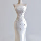 Girlhomeshops--White exquisite beaded long satin prom wedding dress gh5483