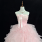 Blush Pink Strapless Cinched Waist Voluminous Tiered Skirt Romantic Dress, Wedding Gown gh7914
