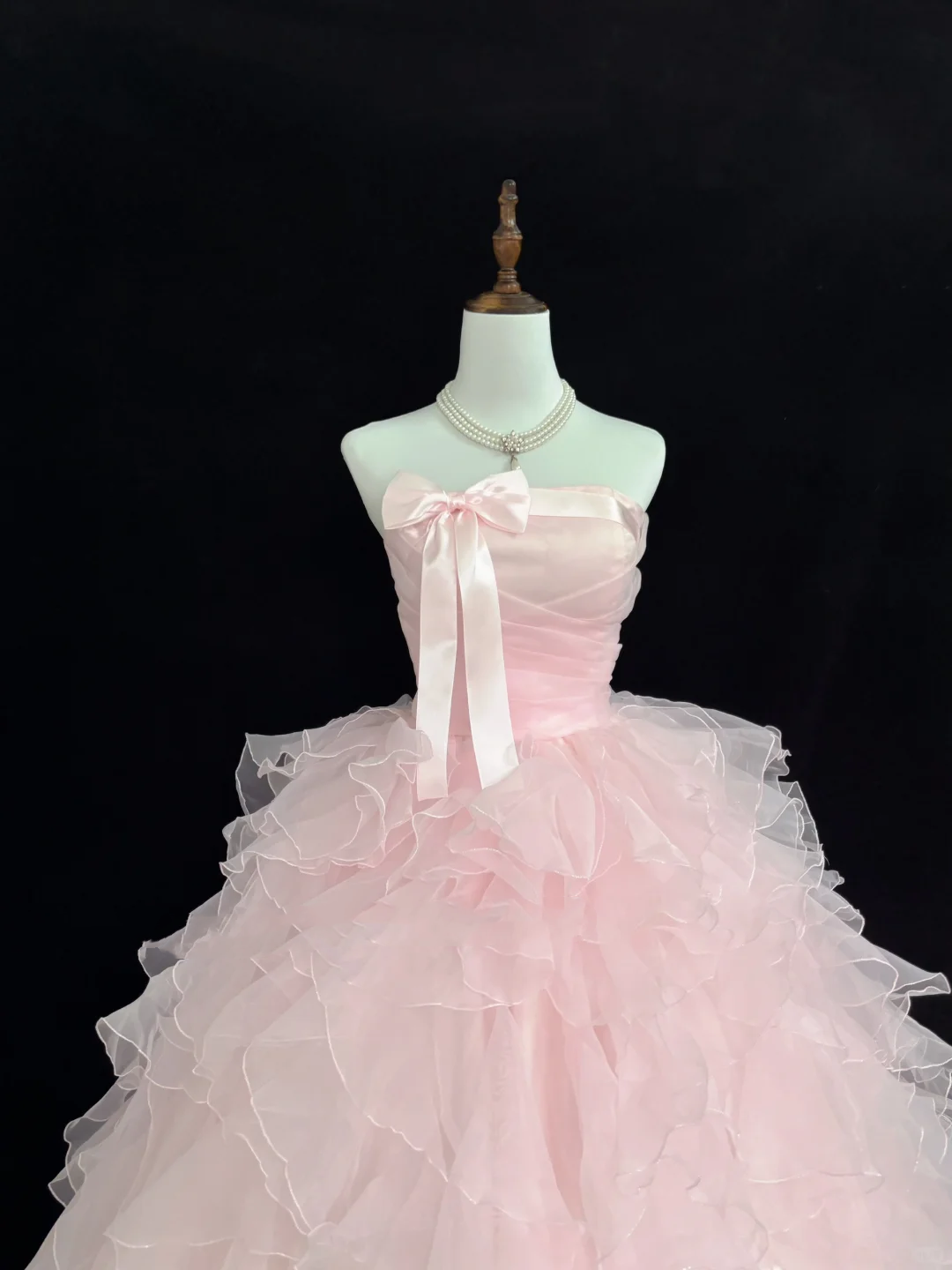Blush Pink Strapless Cinched Waist Voluminous Tiered Skirt Romantic Dress, Wedding Gown gh7914