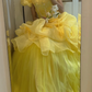 Yellow Puff Sleeve Romantic Gown, Cinched Waist, Voluminous Princess Skirt, Wedding Dress & Bridal Gown gh8174