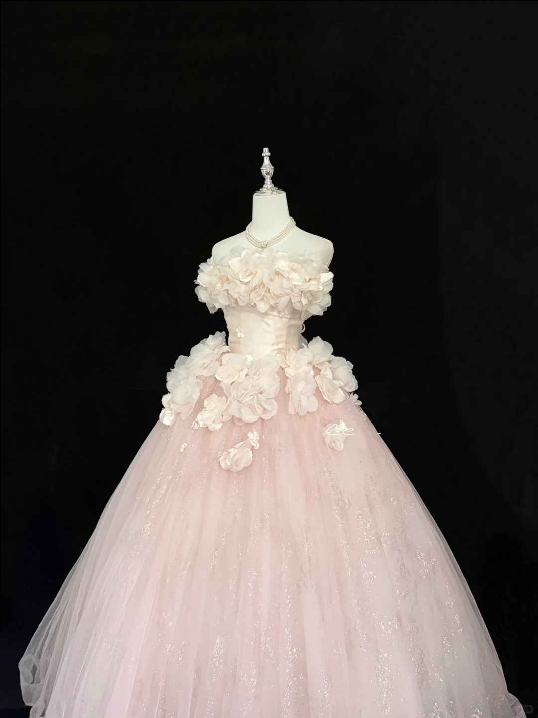 Blush Pink Strapless Floral Cinched Waist Voluminous Princess Skirt Romantic Dress, Wedding Gown gh7831