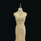 Gold Sleeveless Cinched Waist Slim Fit Sexy Mermaid Skirt Long Romantic Dress, Wedding Gown gh7954