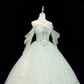 Light Green Ombre Strapless Cinched Waist Voluminous Skirt Long Romantic Dress, Wedding Gown gh7867