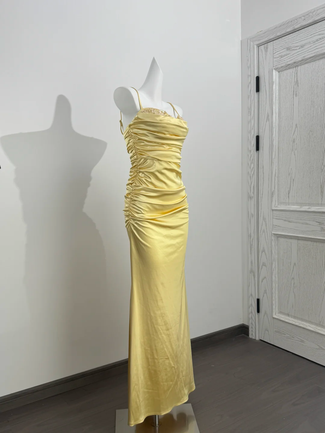 Yellow Spaghetti Strap Waist-Cinched Fitted Mermaid Sexy Prom Gown, Evening Formal Dress, Graduation Gown gh7235