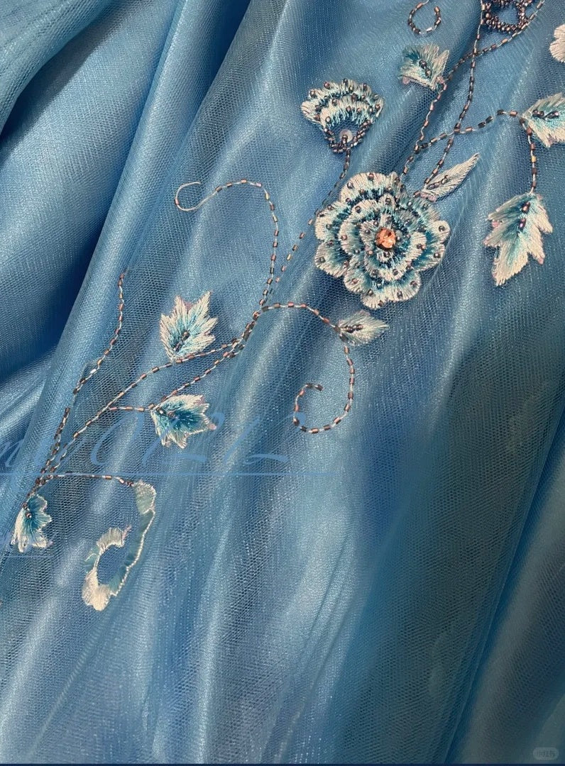 Blaues Blumenkleid, elegantes langes Satin-Ballkleid, Abendkleid, Partykleid, Brautjungfernkleider gh4464