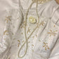 Weiß und gelb exquisite Perlendekoration langes Satin Ballkleid Abendkleid Brautkleid gh4509