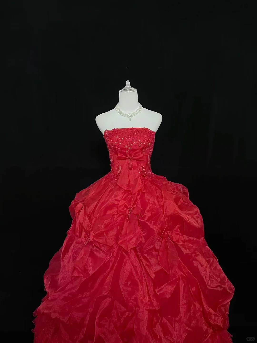 Red Strapless Cinched Waist Voluminous Princess Skirt Luxury Romantic Dress, Wedding Gown gh8000