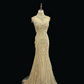 Gold Sleeveless Cinched Waist Slim Fit Sexy Mermaid Skirt Long Romantic Dress, Wedding Gown gh7954