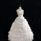 Blush Pink Strapless Beaded Gown, Cinched Waist, Voluminous Princess Skirt, Elegant Romantic Dress & Wedding Gown gh8090