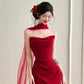 Burgunderrot, elegant, schlicht, lang, Satin, bodenlang, Ballkleid, Abendkleid, Ballkleid, gh4361