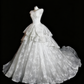 girlhomeshops – Weißes, wunderschönes und exquisites langes Spitzenhochzeitskleid gh6281