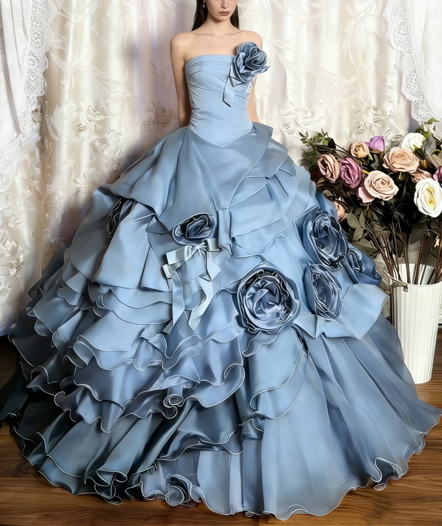 Red Vintage Floral Beaded Long Tulle Ball Gown gh4950