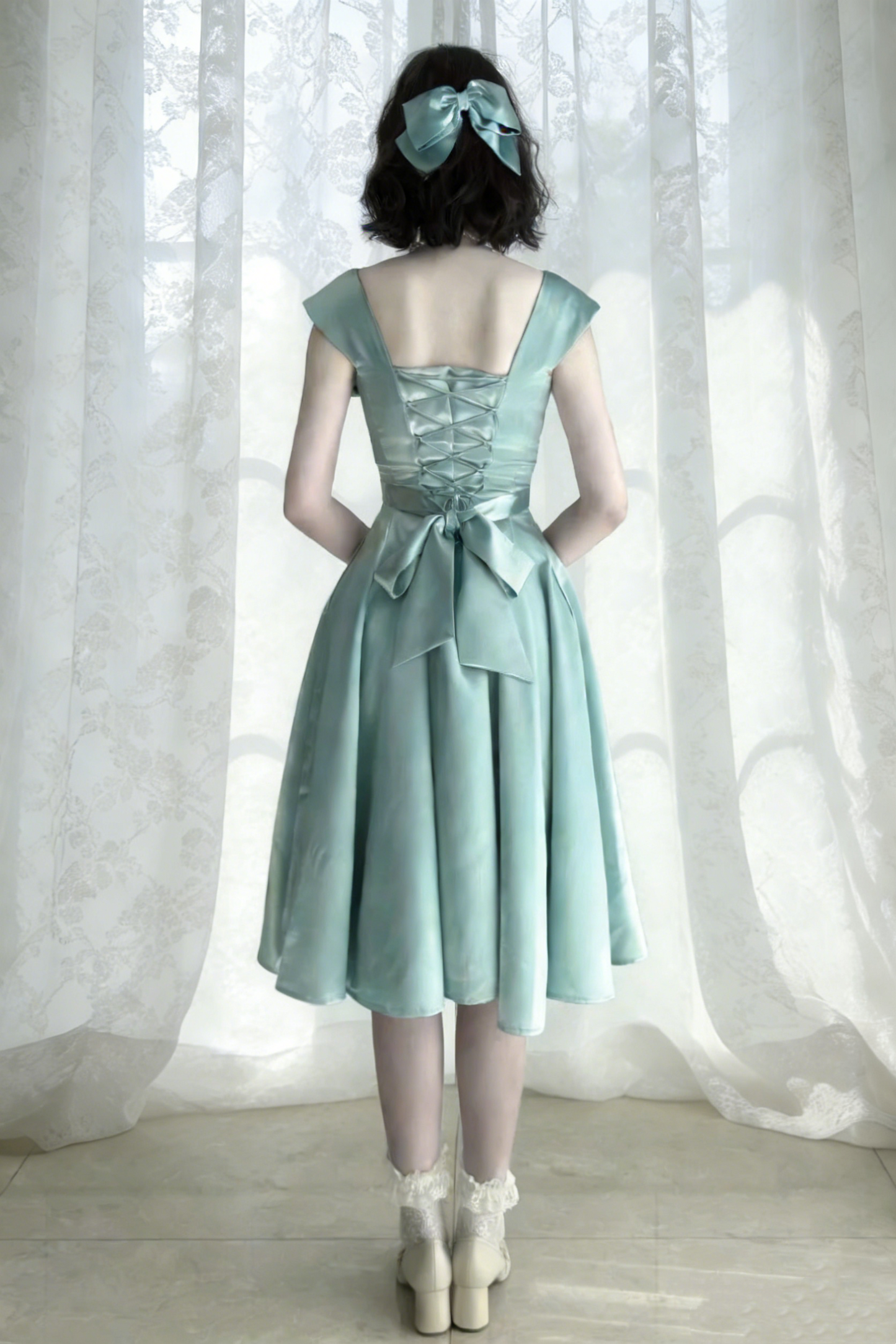 Retro-style girly satin rush dresses, short dresses, back-to-school dresses, party dresses, birthday dresses gh6937