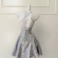 Silbernes glänzendes Nischen-Vintage-Kleid, kurzes Pailletten-Heimkehrkleid, Geburtstags-Cocktailpartykleid, gh4306