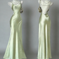 Light Mint Green Spaghetti Strap Gown - Satin Backless Mermaid Date/Light Evening/Vacation Maxi Dress gh6991