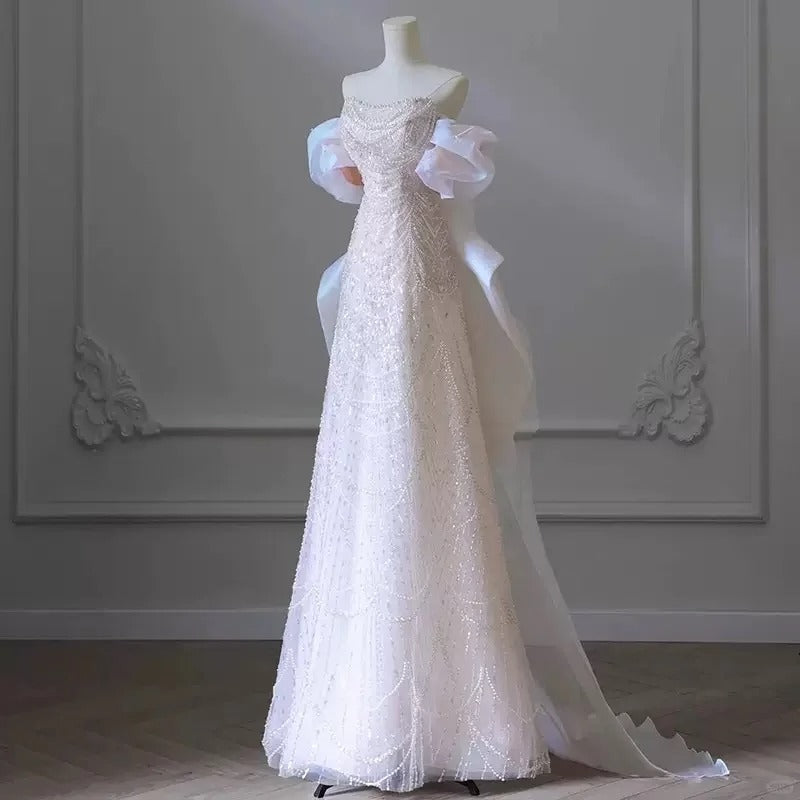 Girlhomeshops - Robe de bal longue en tulle rose magnifique, ornée de perles scintillantes et de perles, et robe de soirée formelle au sol gh5315