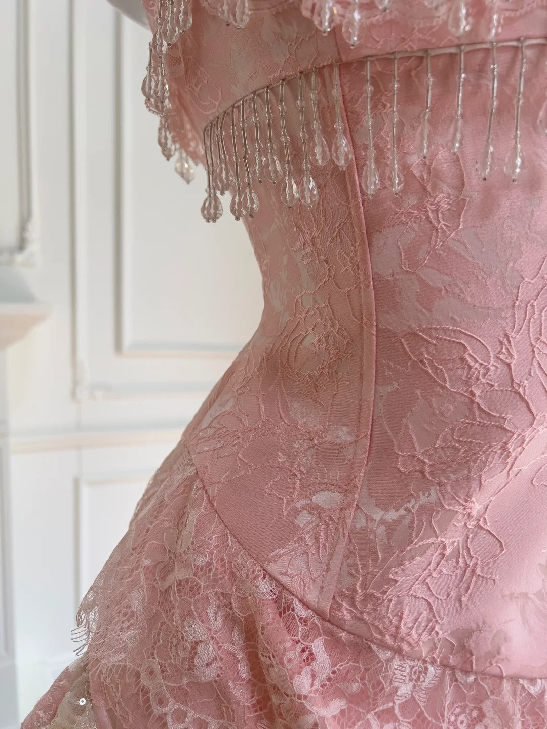 Rosa Spitze Vintage Flowy lange/kurze Homecoming Kleid Chiffon Ballkleid Geburtstag Party Kleid gh4406