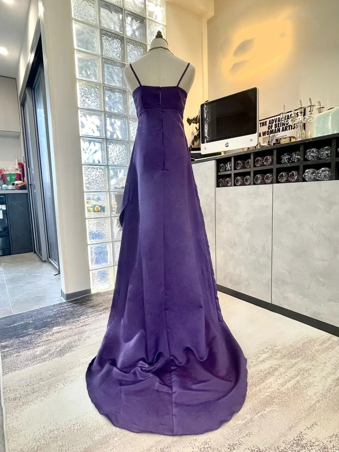 Girlhomeshops-Purple exquisite beaded long satin prom dress gh5426