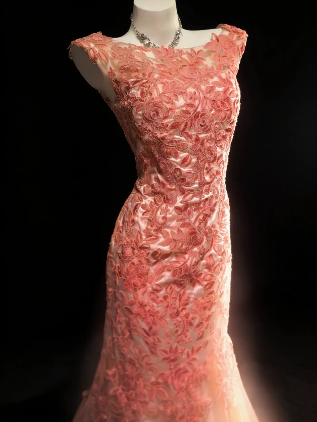 Robe de soirée longue en tulle et dentelle rose gh6851