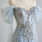 Girlhomeshops – Wunderschönes, blaues, exquisites, langes, mit Perlen besetztes Tüll-Ballkleid gh5485