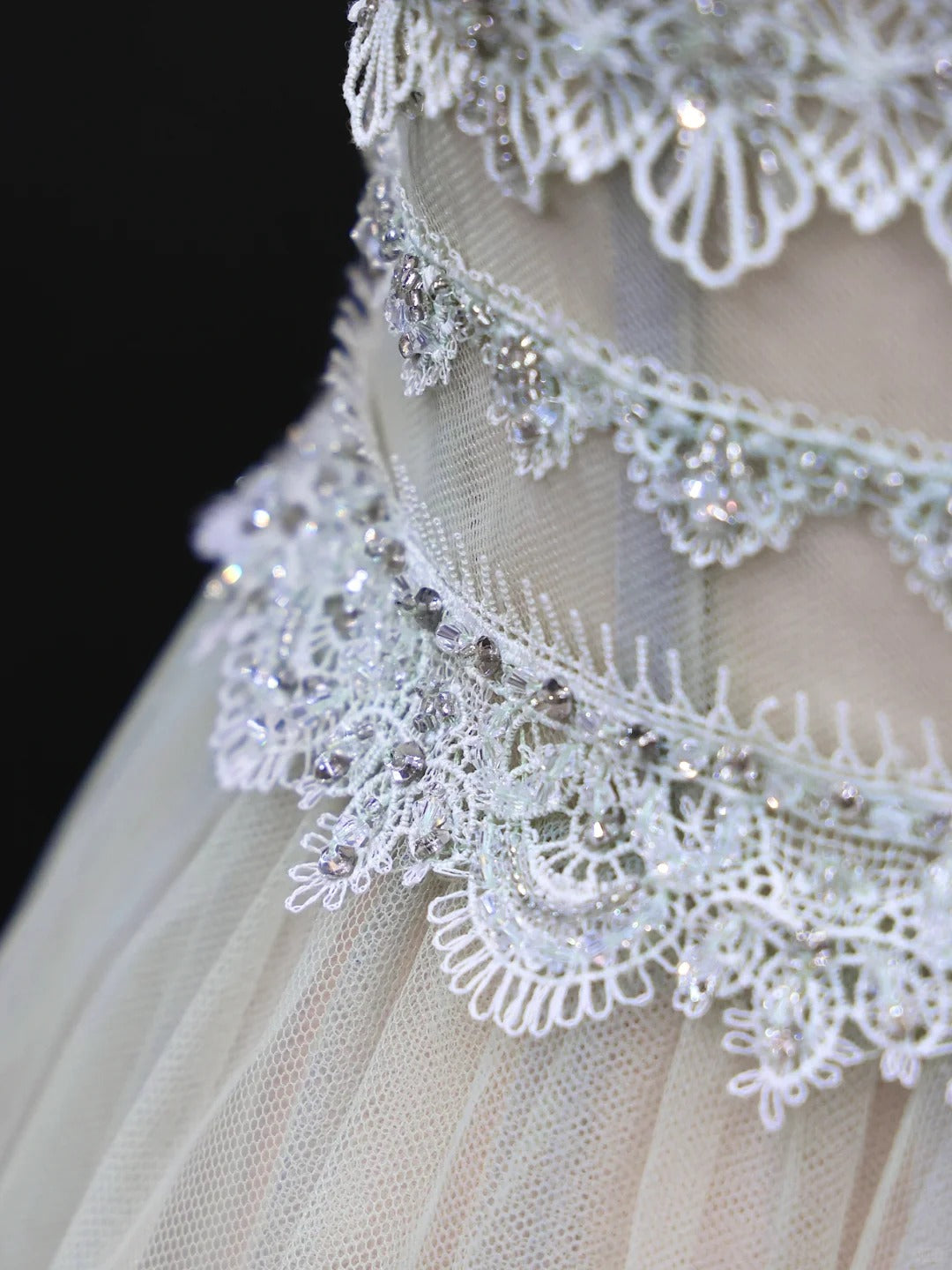 Girlhomeshops-Mintgrünes elegantes langes Tüll-Ballkleid aus Spitze, Abendkleid, Partykleid, gh5124