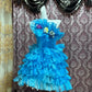 Robe de bal courte en tulle à volants et fleurs bleues gh4641