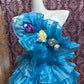 Robe de bal courte en tulle à volants et fleurs bleues gh4641