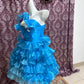 Robe de bal courte en tulle à volants et fleurs bleues gh4641