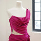 Girlhomeshops - Dunkelrosa stilvolles und elegantes langes Satin-Ballkleid Abendkleid gh5065